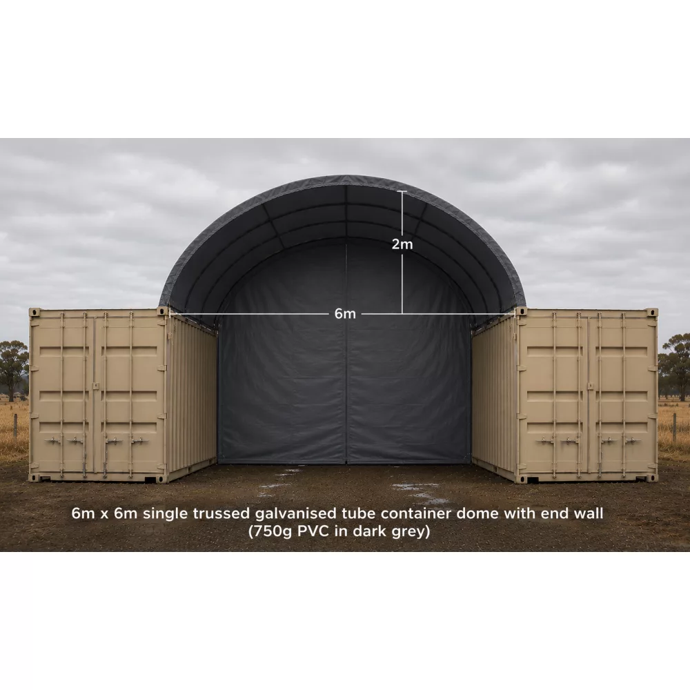 6×6m Container Dome Shelter with End Wall - Ag & Equipment Cover